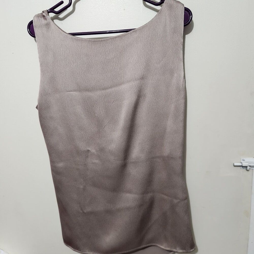 Calvin Klein Top Size XL Taupe Color Silky Sleeveless Square Neck Side Ruching - Picture 7 of 11